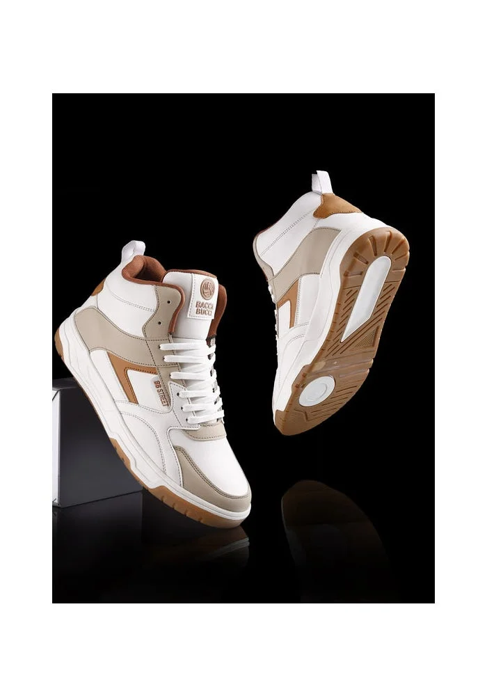 Bacca Bucci White Tan Cappuccino Skystompers Retro High-Top Sneaker for Men | Best Price UAE